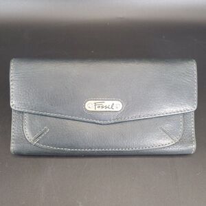 Vintage Fossil Black Leather Wallet Classic Snap Closure Organizer